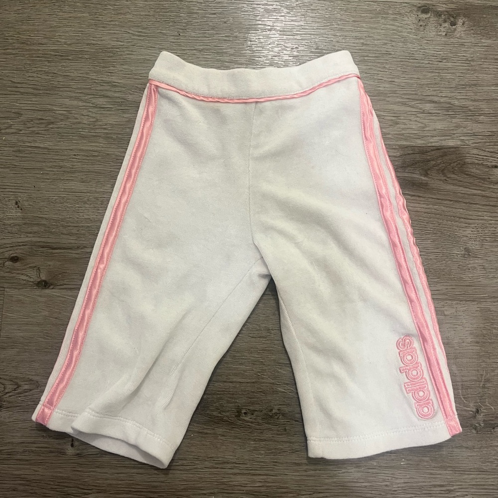 Adidas Kids White and Pink Track Pants